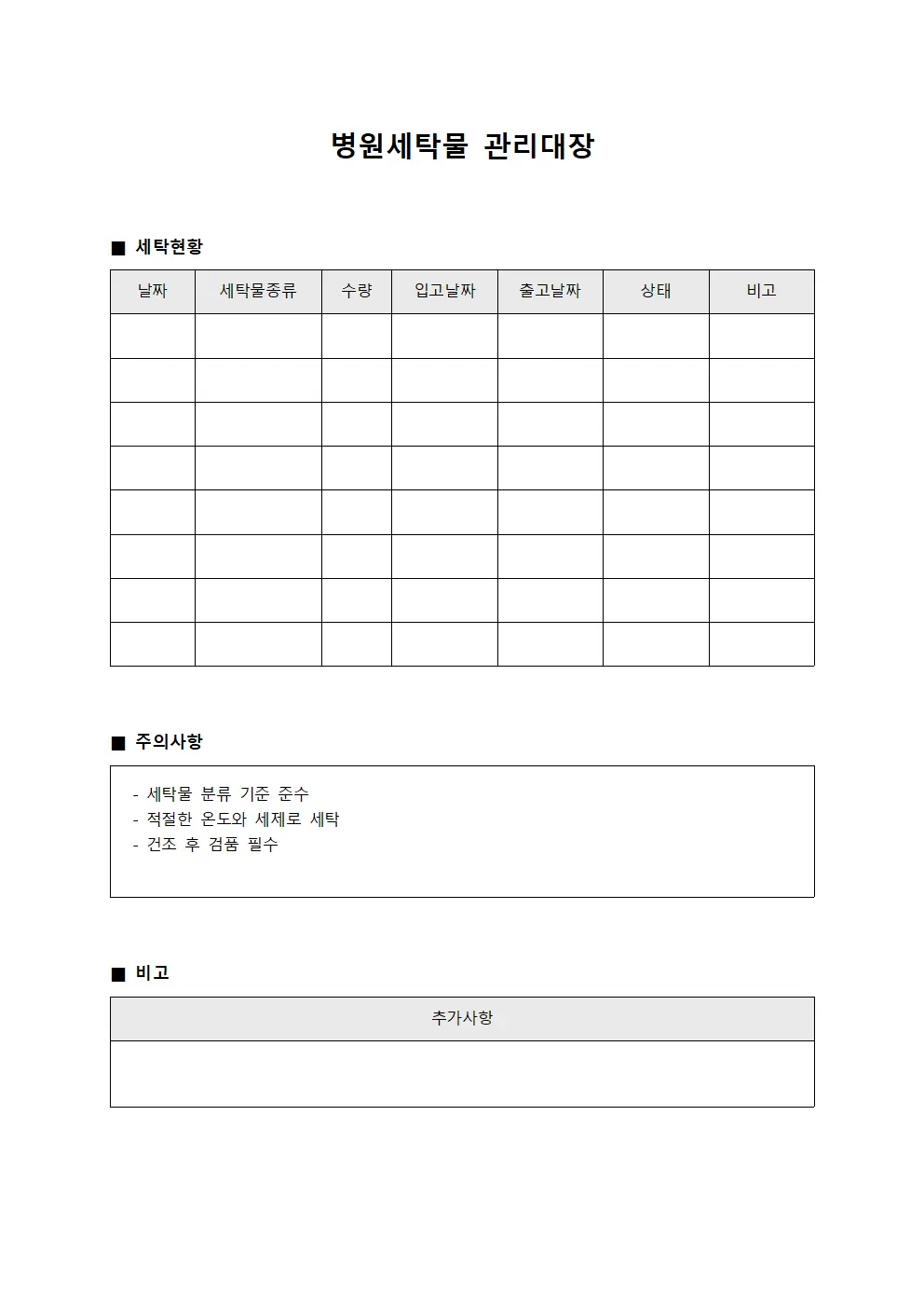 수술실 드레이프 세탁 현황 일지