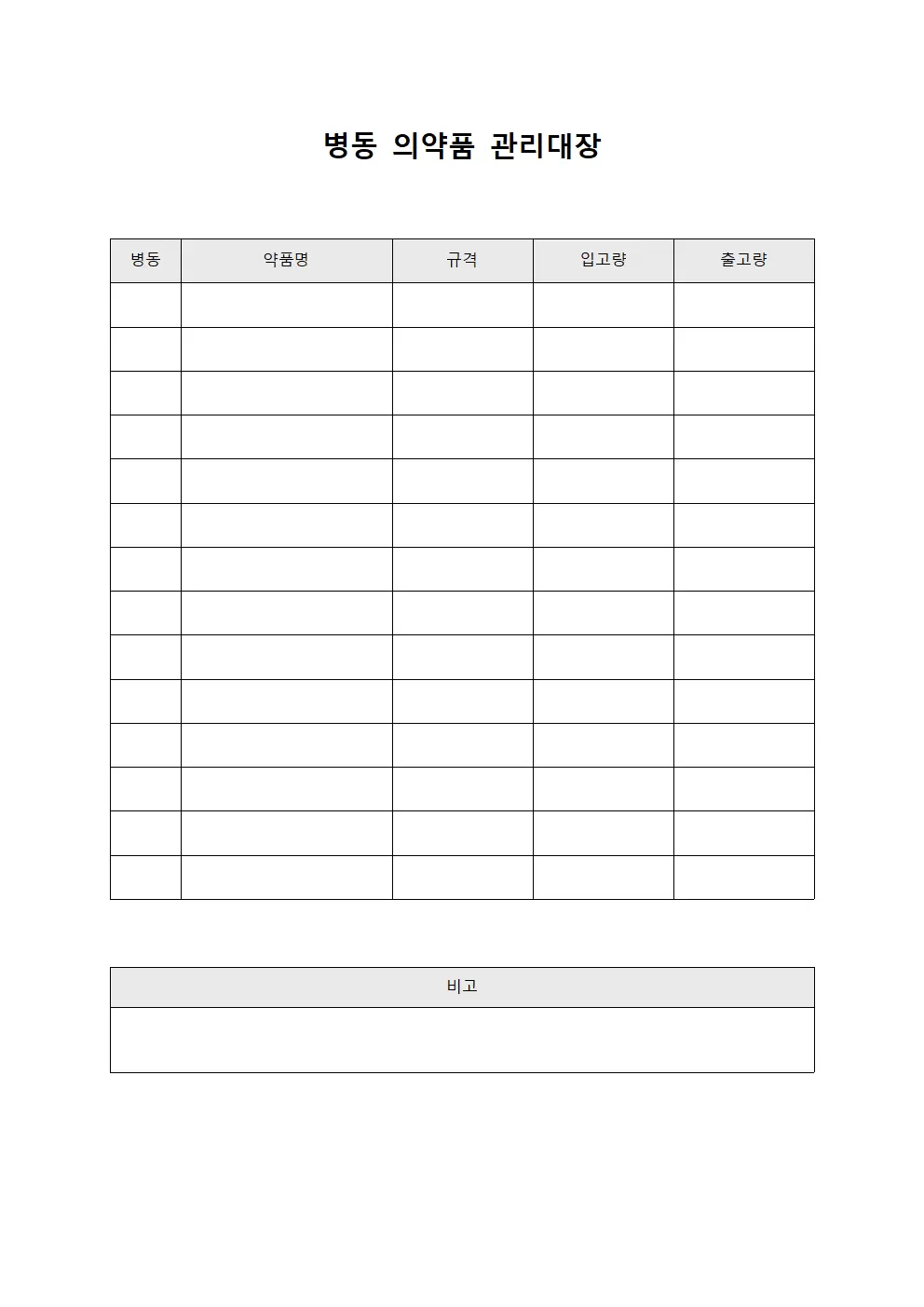 병동별 의약품 배분 약품 관리대장 파일양식