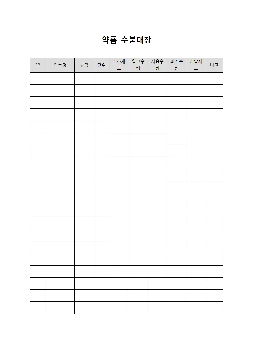 의약품 수불대장 월별 현황