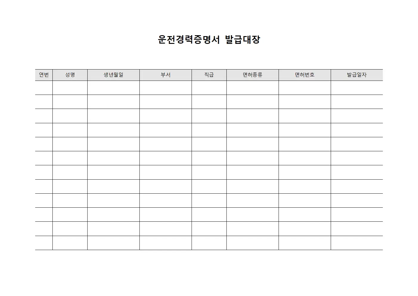 운전경력증명서발급대장 (직원건강검진현황)