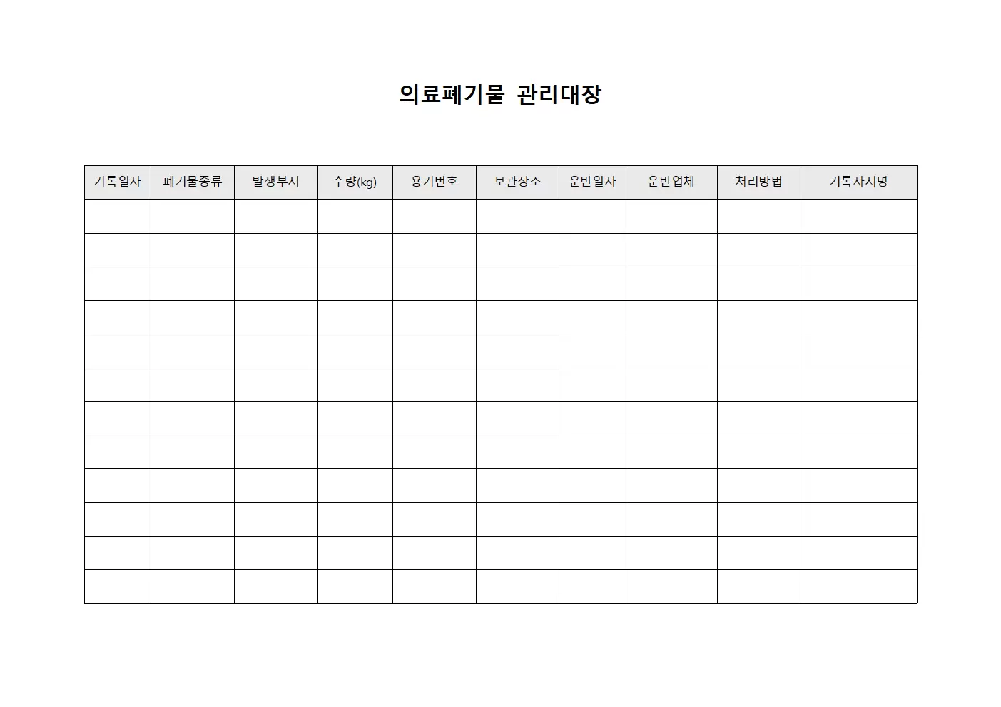 의료폐기물관리대장 - 감염제어