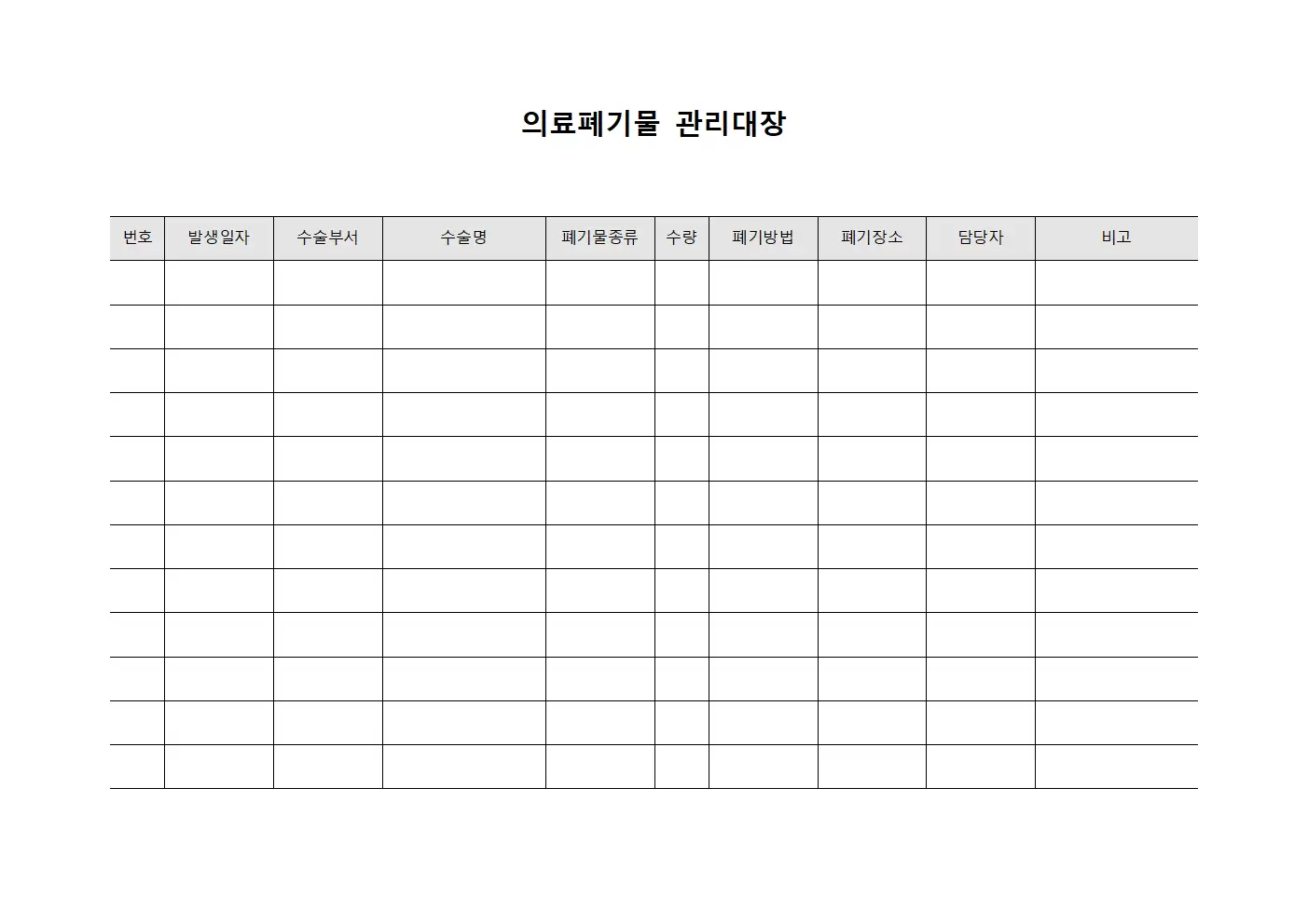 의료폐기물관리대장 (수술부산물)
