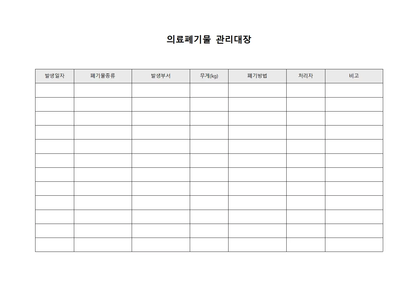 의료폐기물관리대장 (감염폐기물)