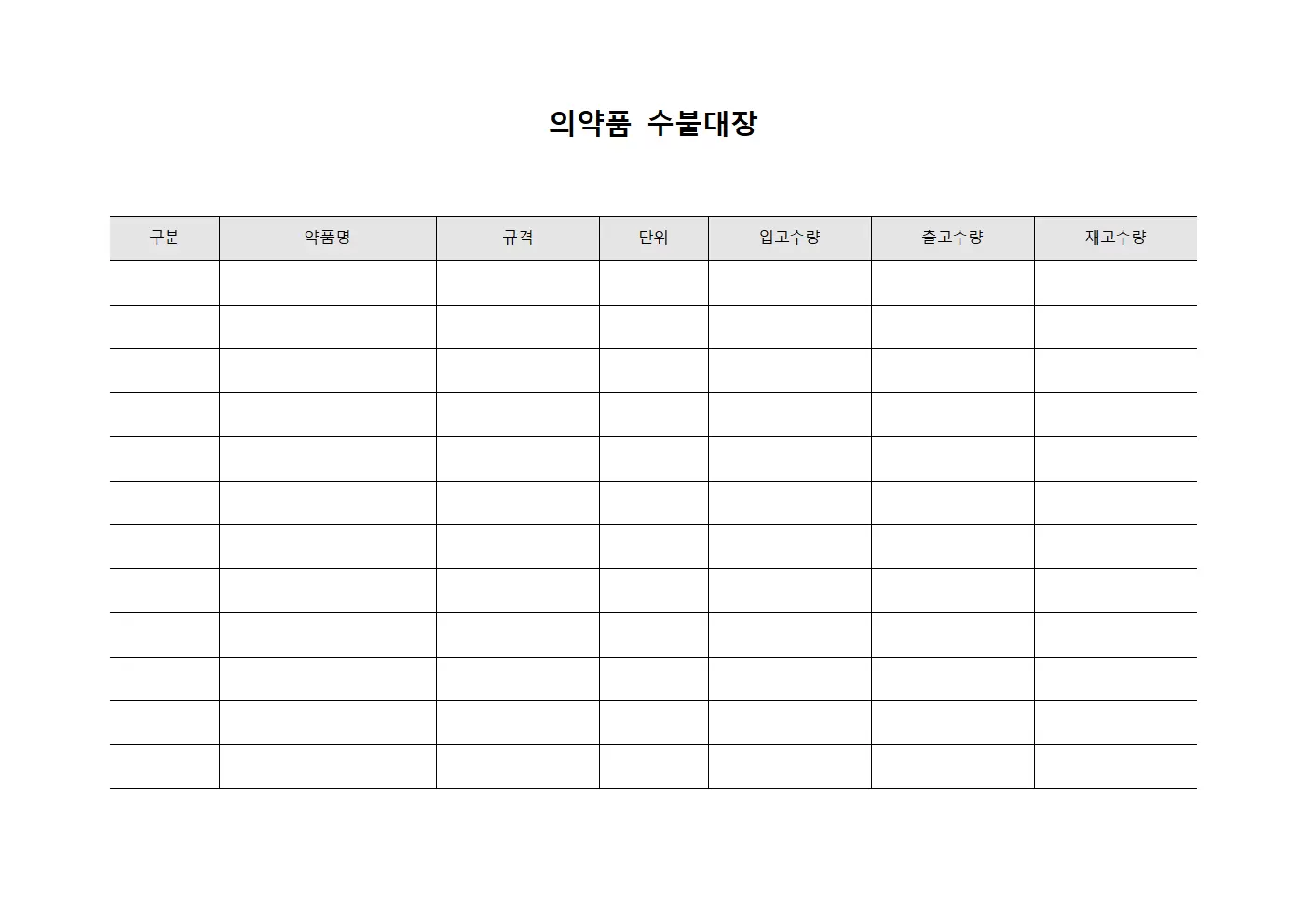 의약품 수불대장 분기별 재정보고