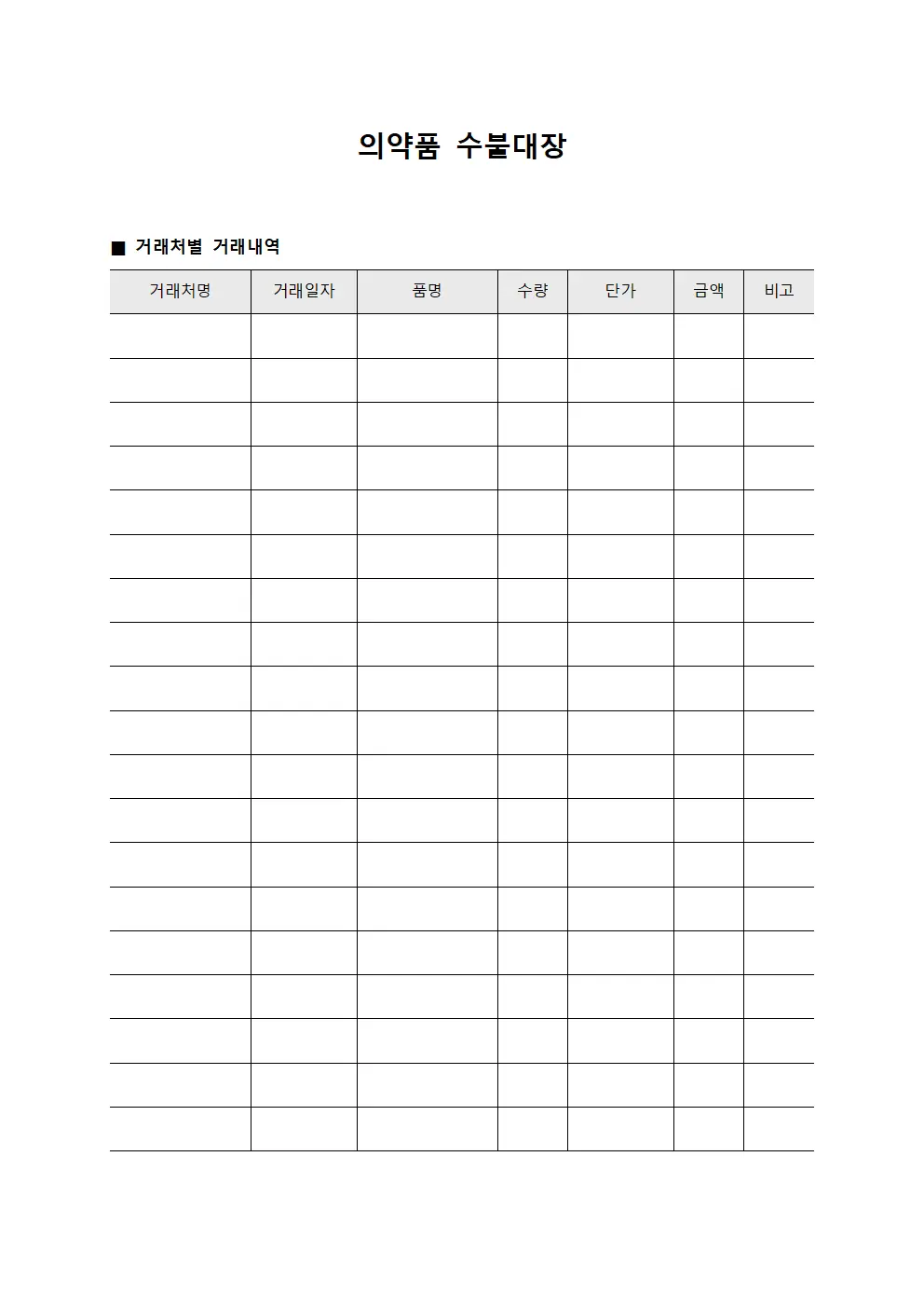 의약품 수불대장 거래처별 거래내역