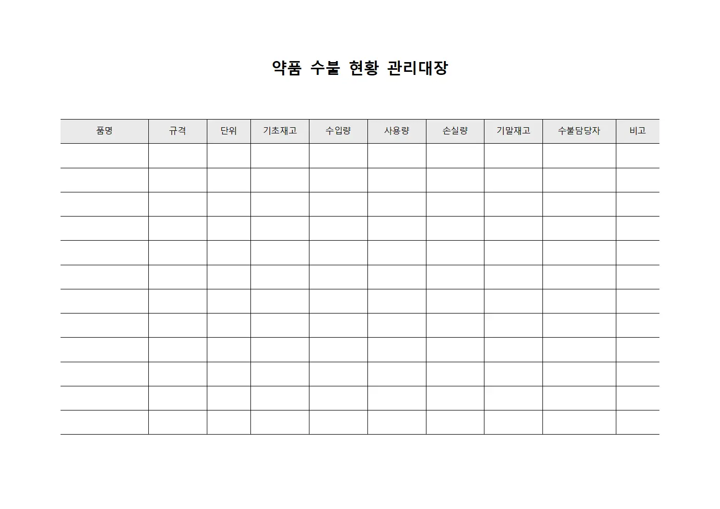 약품 수불 현황 관리대장