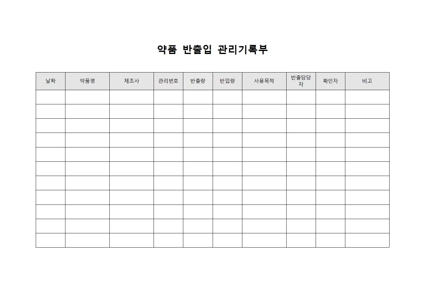 약품 반출입 관리기록부
