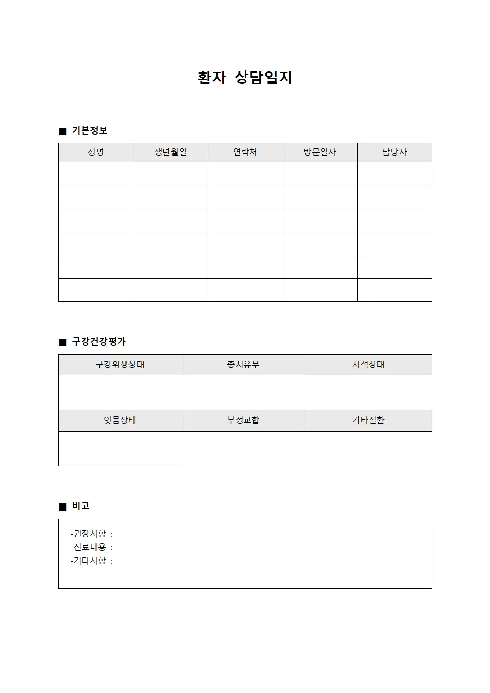 환자상담일지 (구강건강평가)