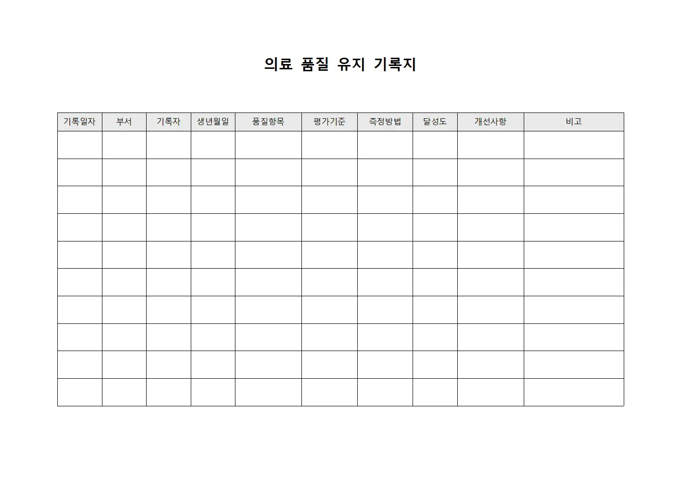 의료 품질 유지 기록지