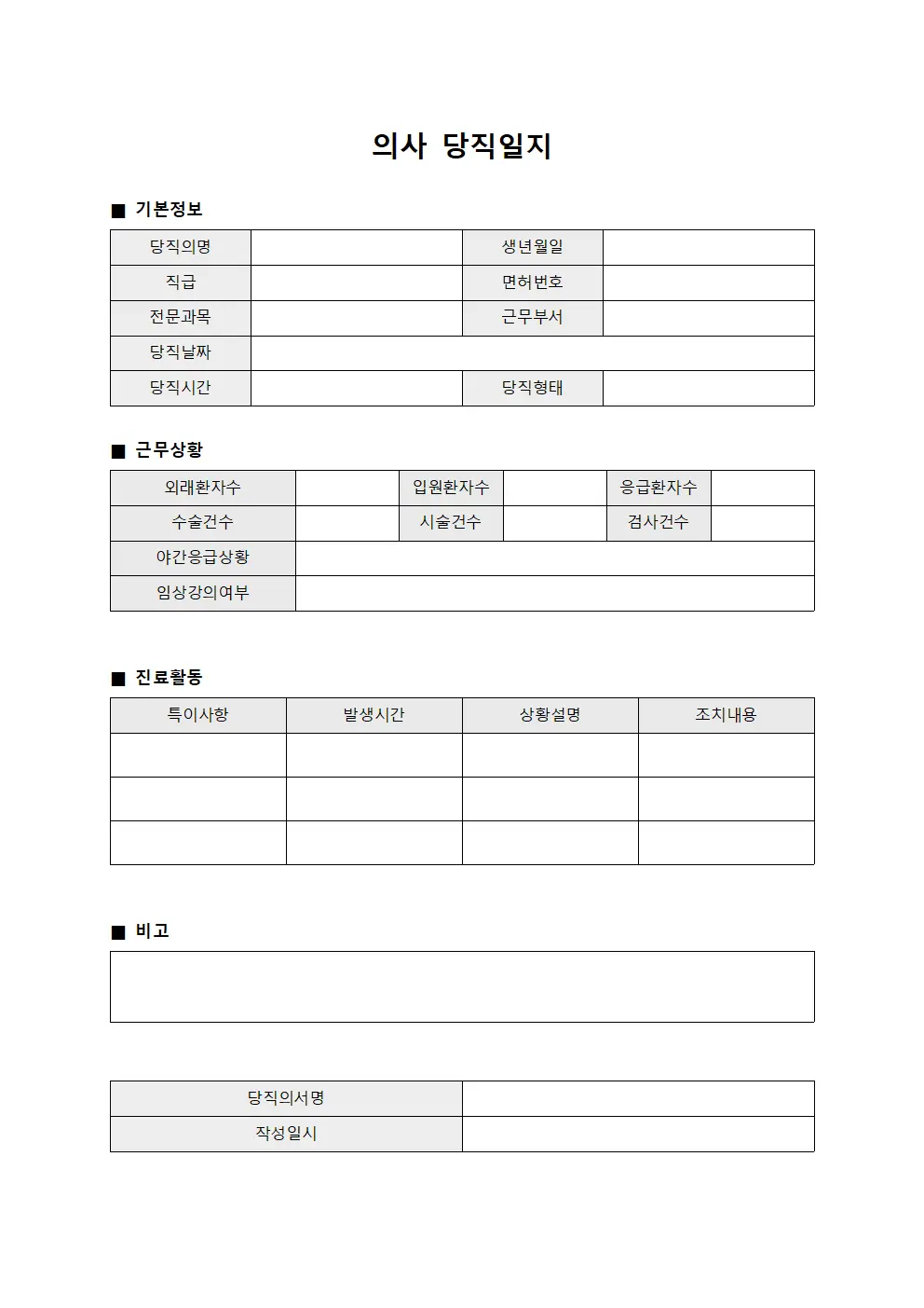 의사 당직일지
