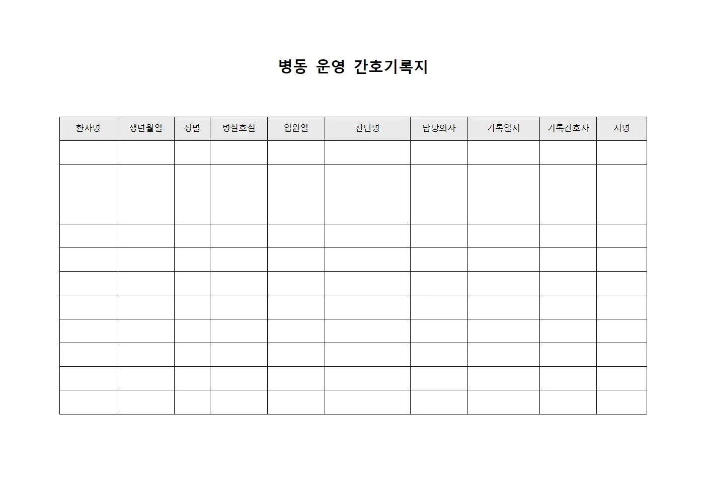 병동 운영 간호기록지 양식문서