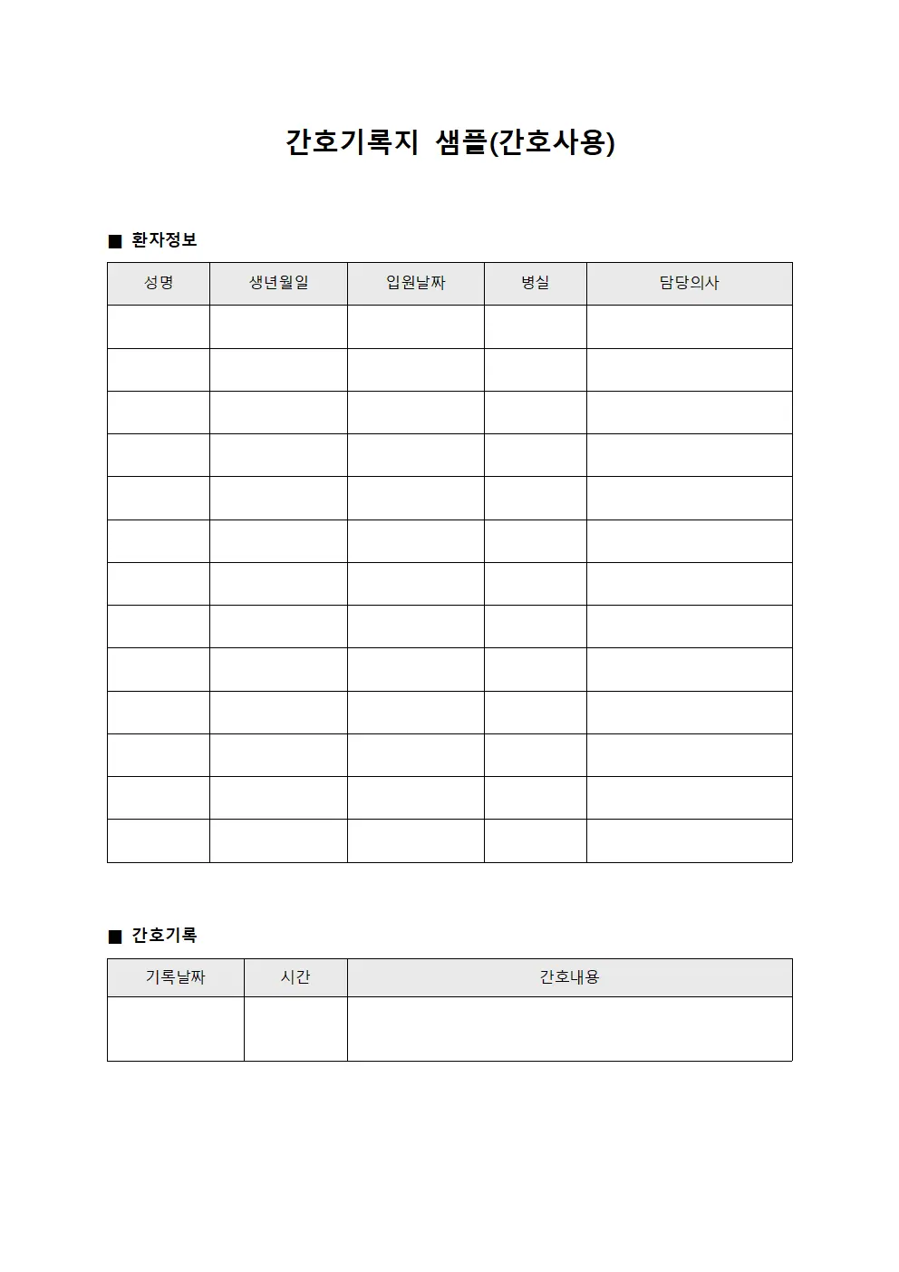간호기록지 샘플(간호사용)