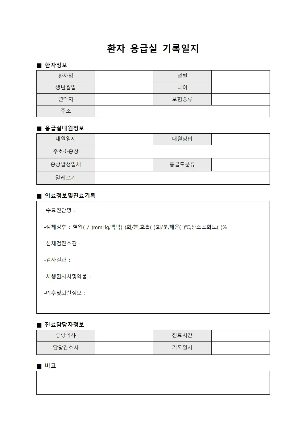 환자 응급실 기록일지 문서서식