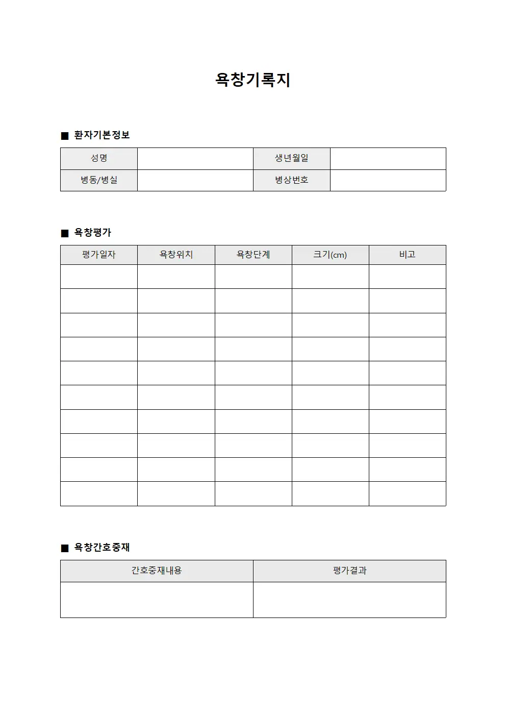 욕창기록지 문서양식