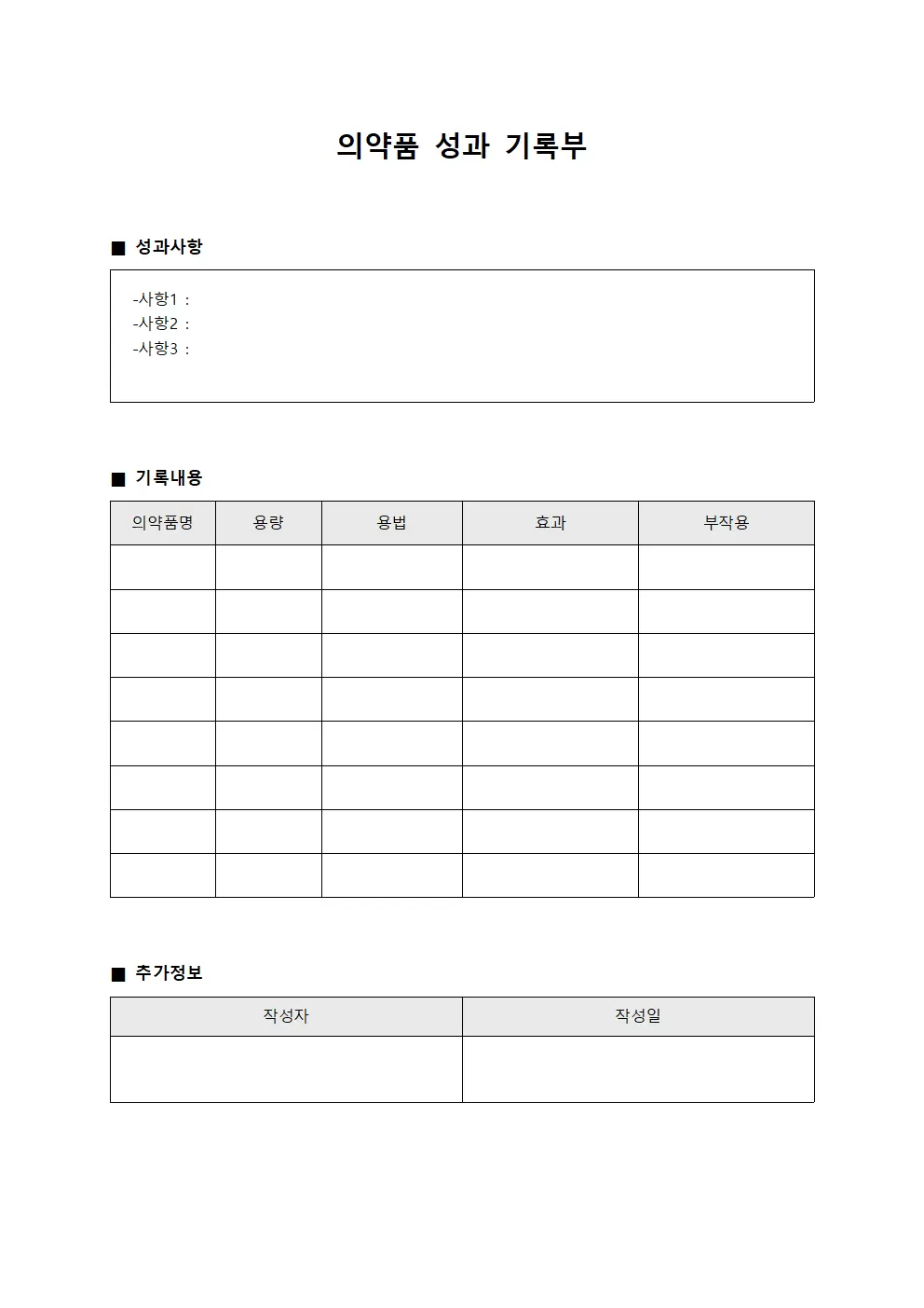 의약품 성과 기록부