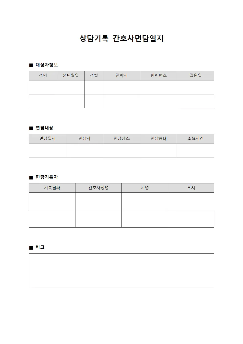 상담기록 간호사면담일지