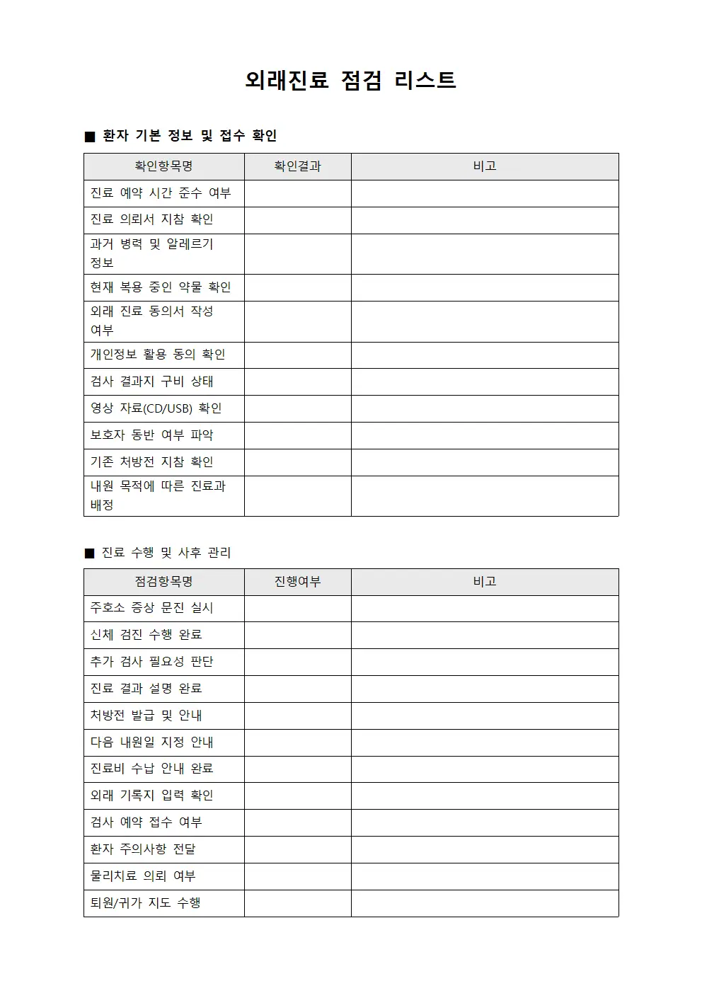 외래진료 점검 리스트