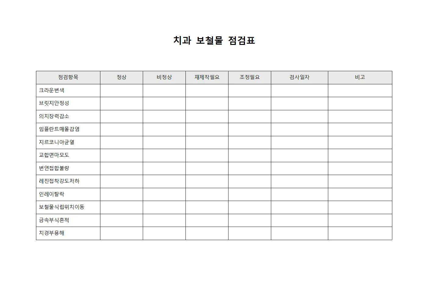치과 보철물 점검표 양식.서식