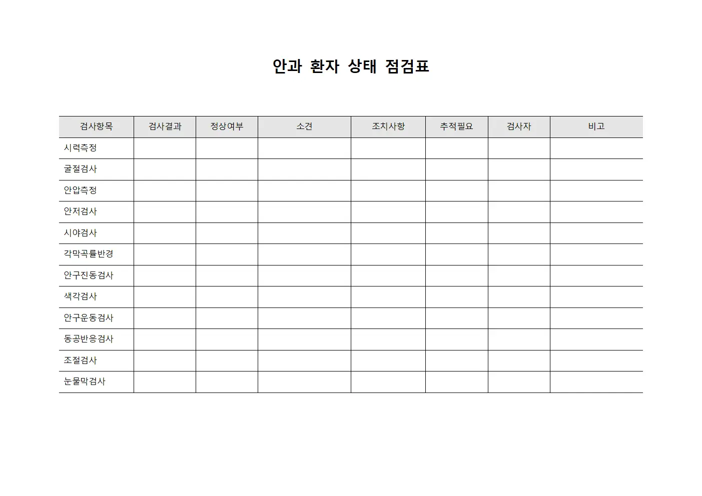 안과 환자 상태 점검표
