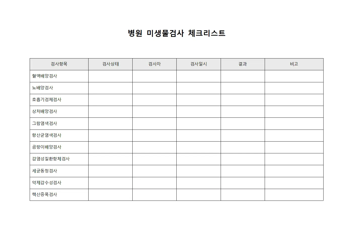 병원 미생물검사 체크리스트