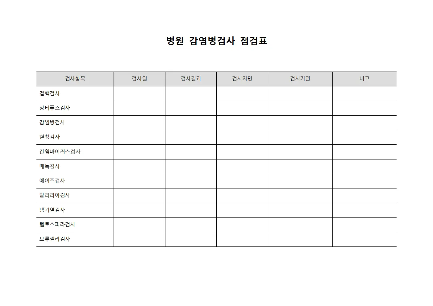 병원 감염병검사 점검표