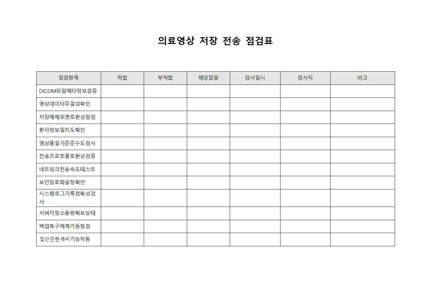 의료영상 저장 전송 점검표
