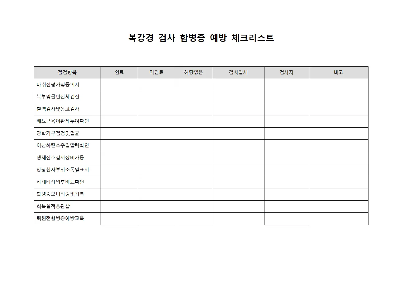 복강경 검사 합병증 예방 체크리스트