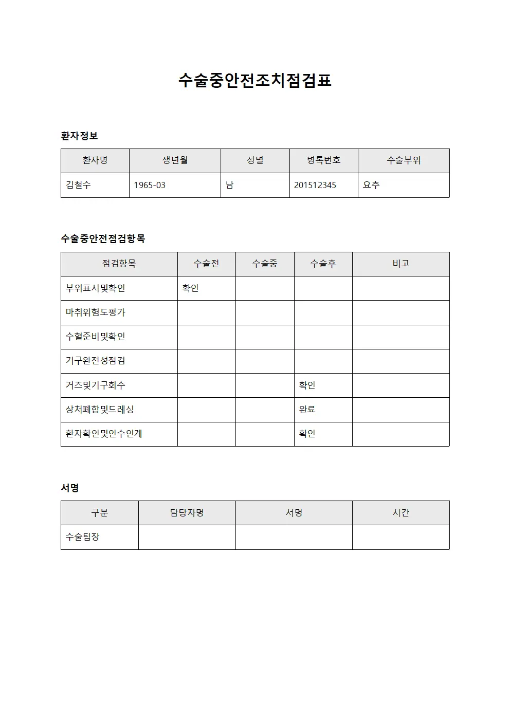 수술중안전조치점검표