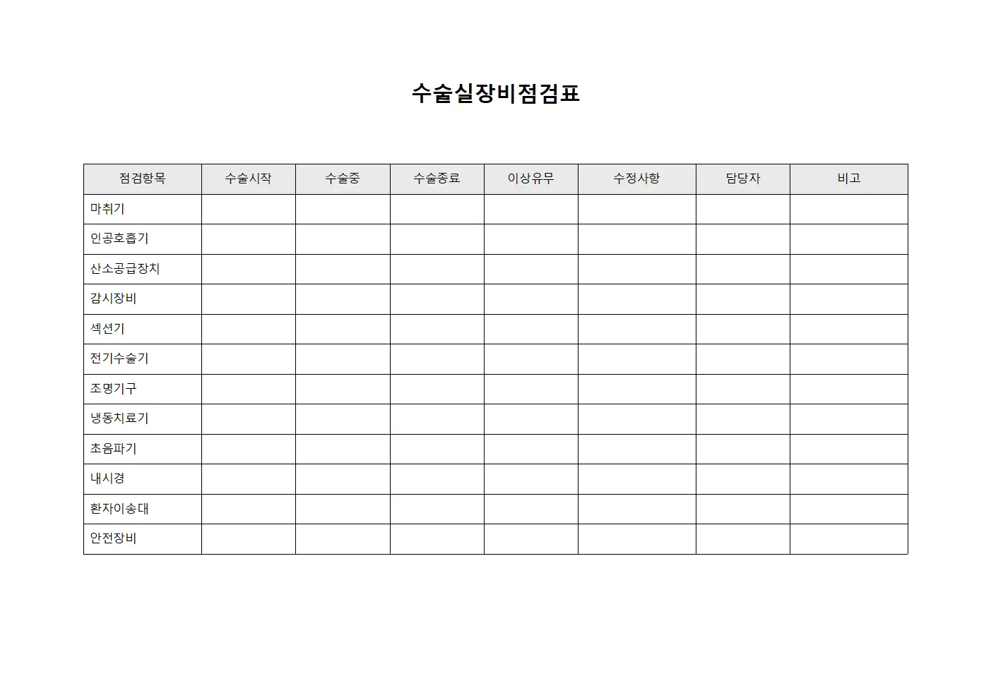수술실장비점검표 문서.양식