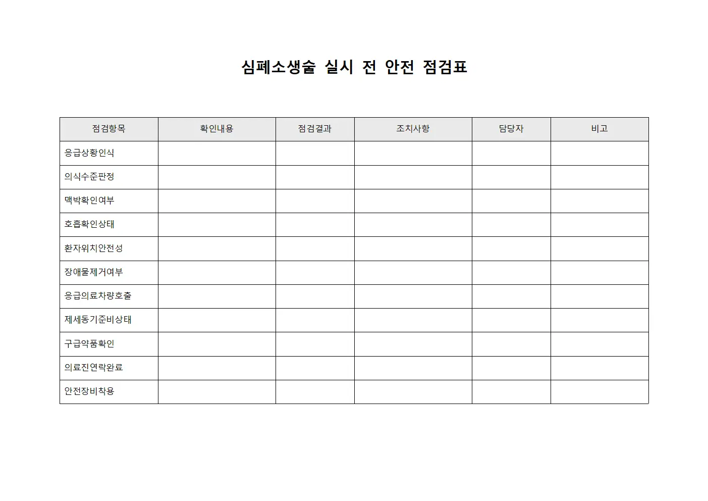 심폐소생술 실시 전 안전 점검표 양식파일