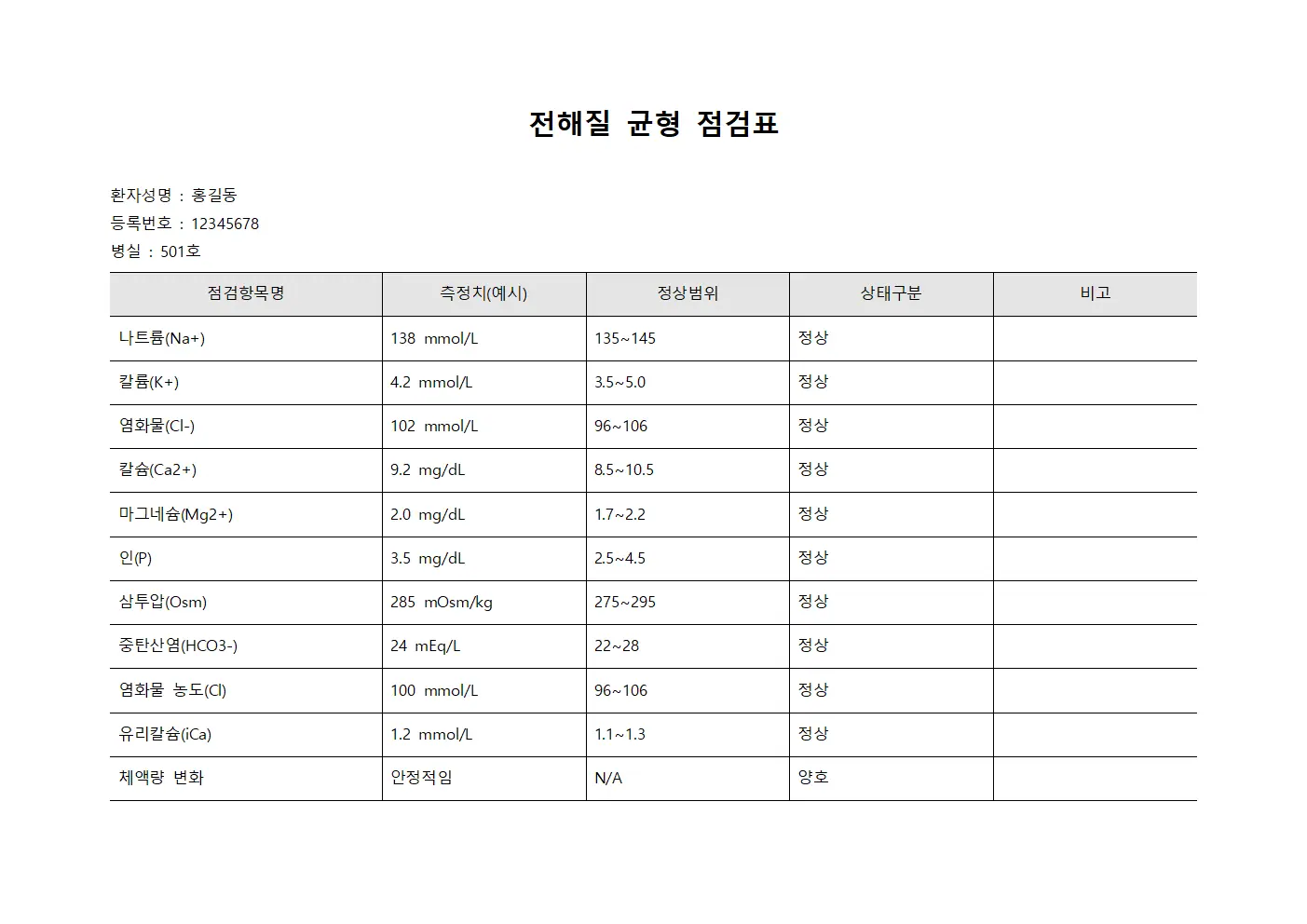 전해질 균형 점검표 파일서식