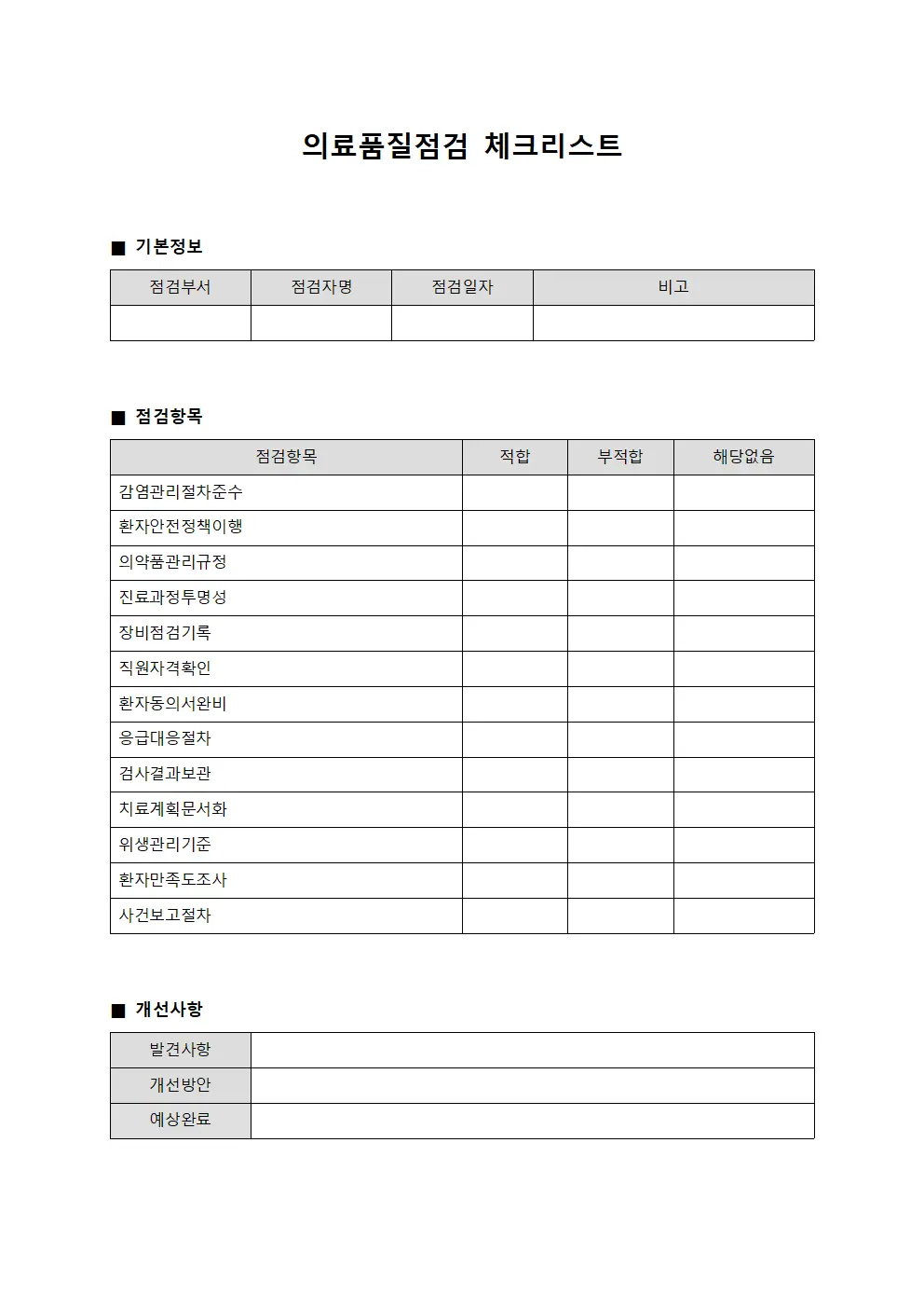 의료품질점검 체크리스트