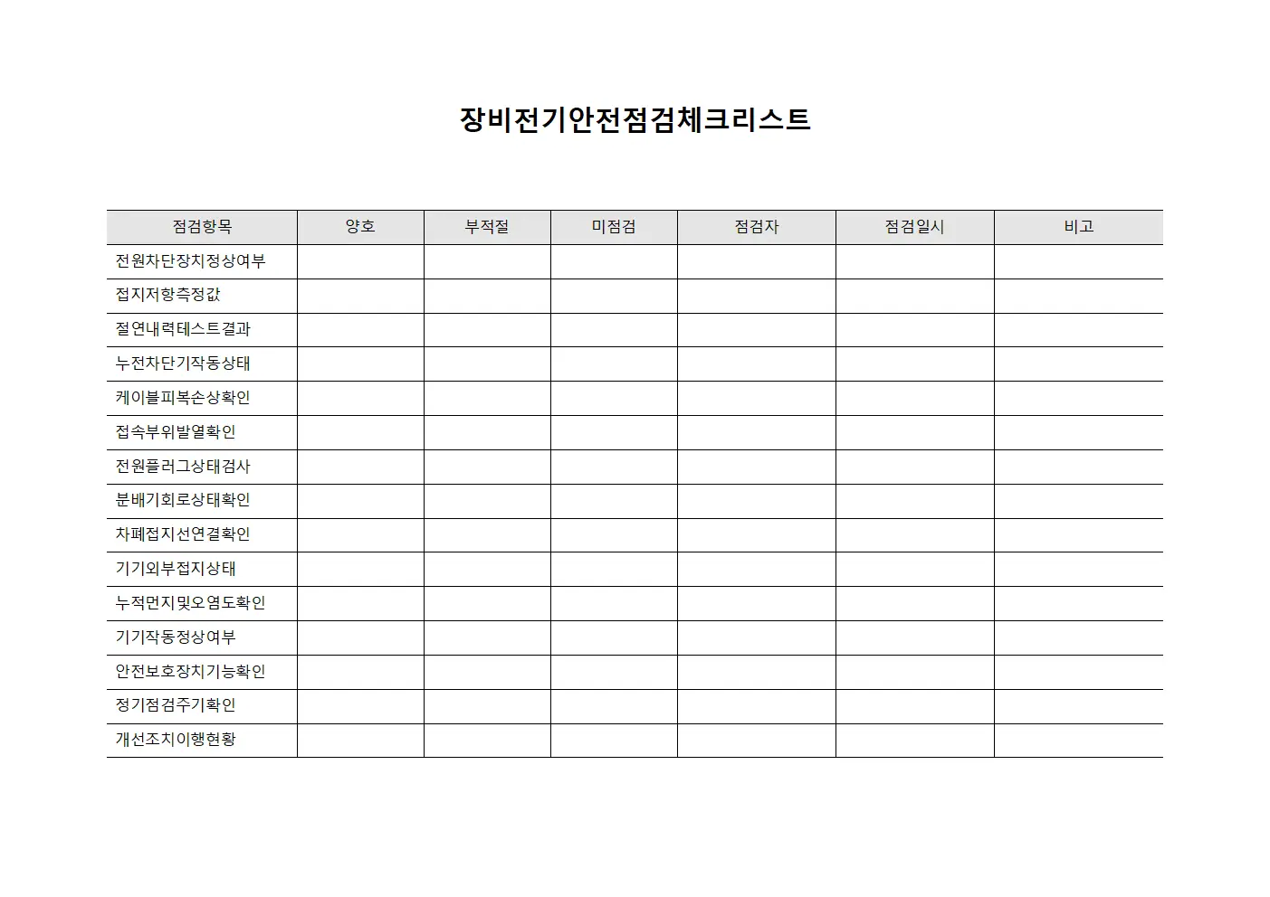 장비전기안전점검체크리스트 템플릿