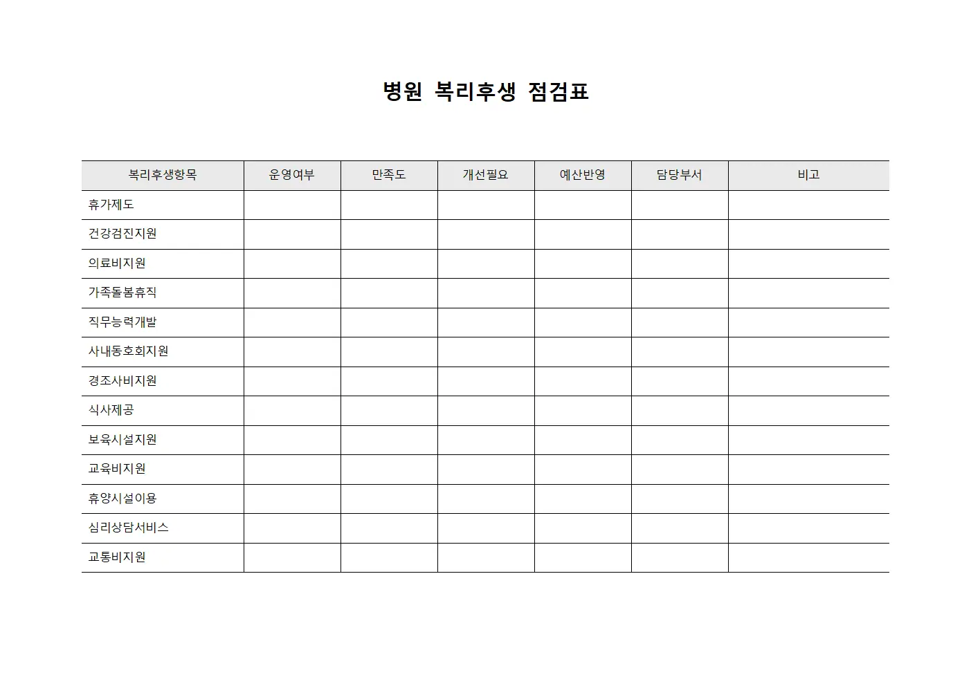 병원 복리후생 점검표 서식문서