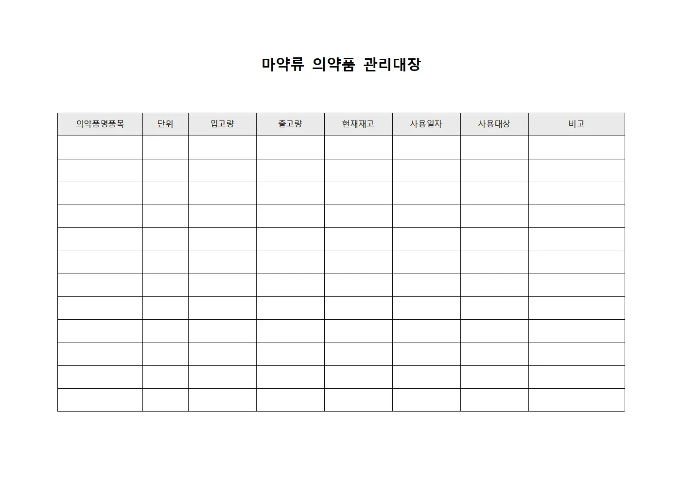 마약류 의약품 관리대장