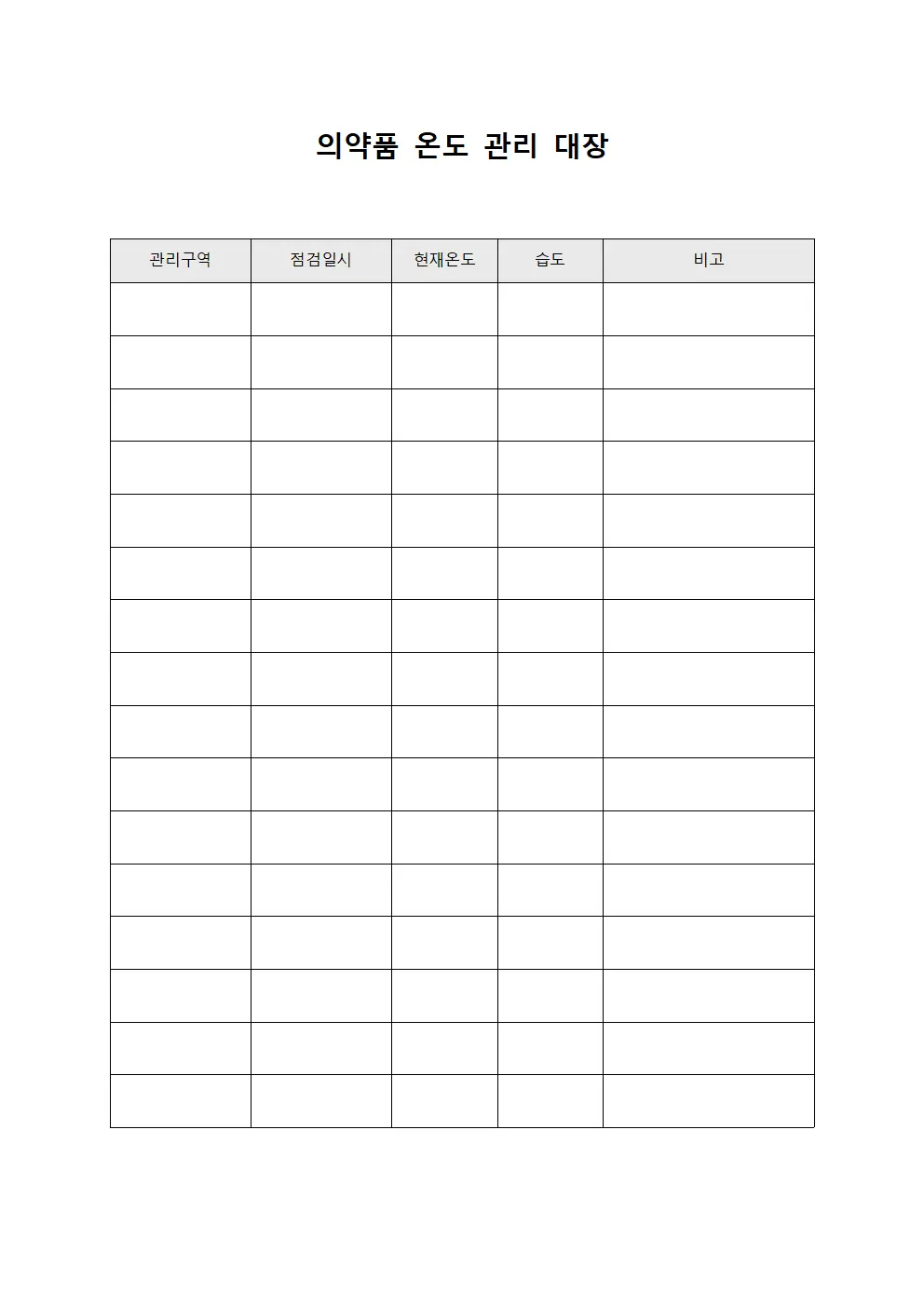 의약품 온도 관리 대장