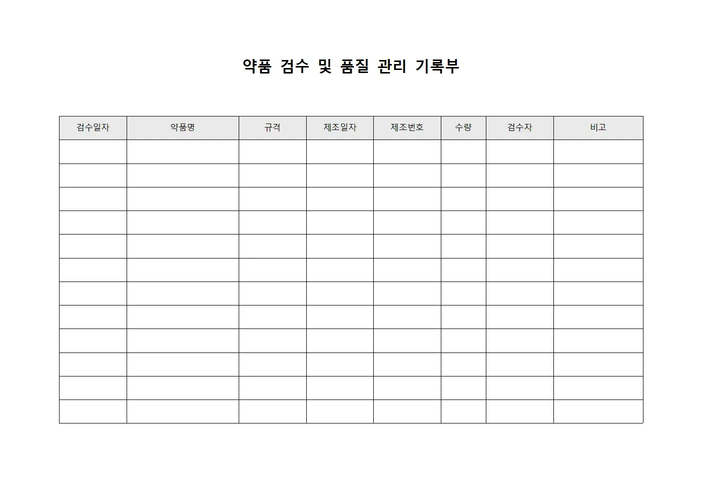 약품 검수 및 품질 관리 기록부