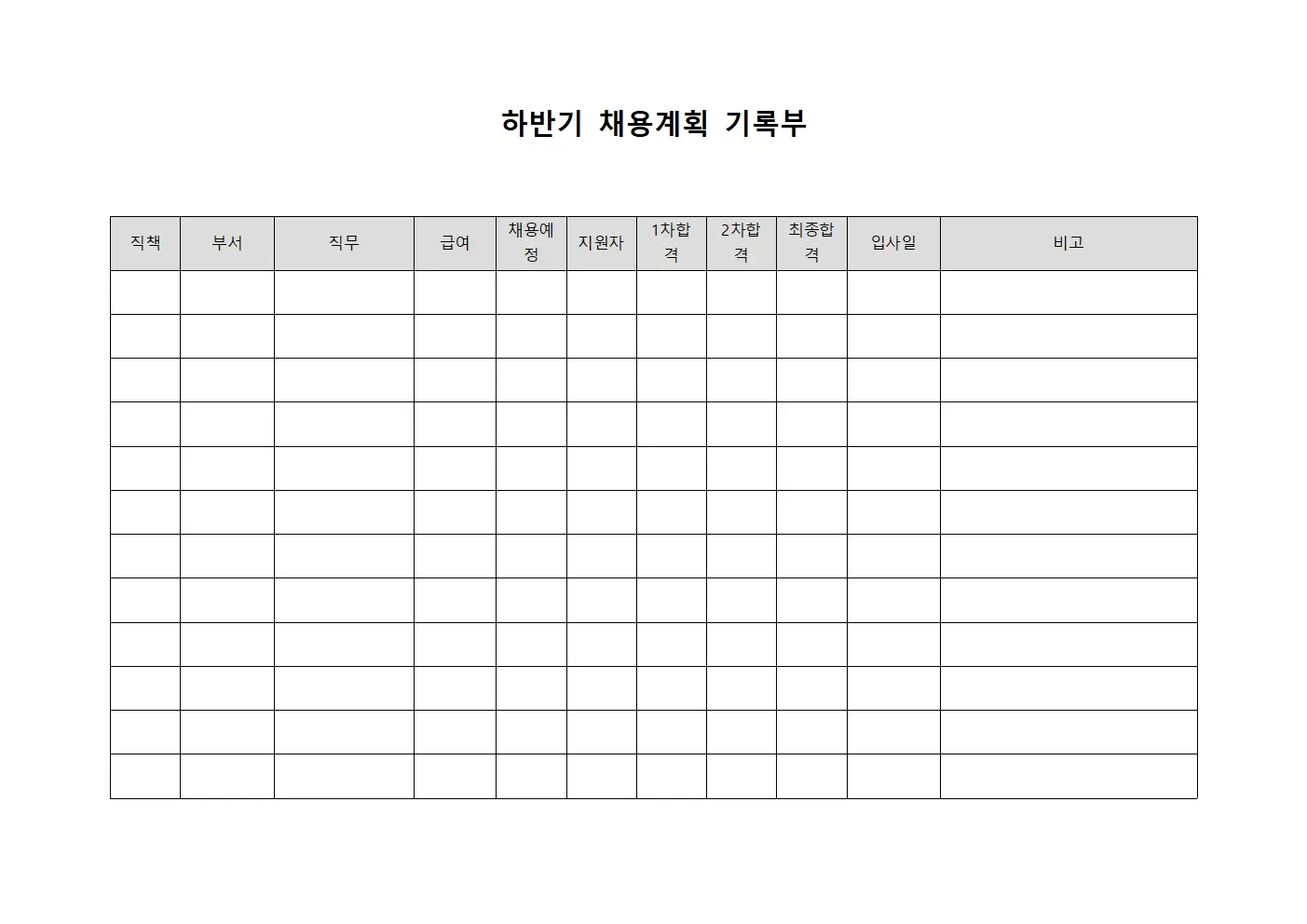 하반기 채용계획 기록부