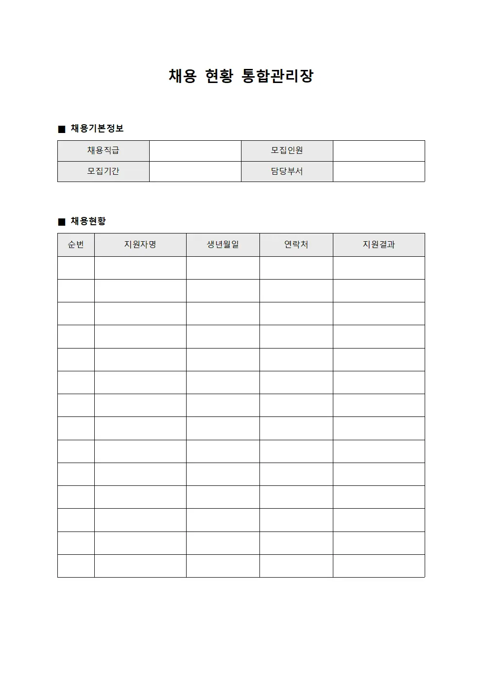 채용 현황 통합관리장