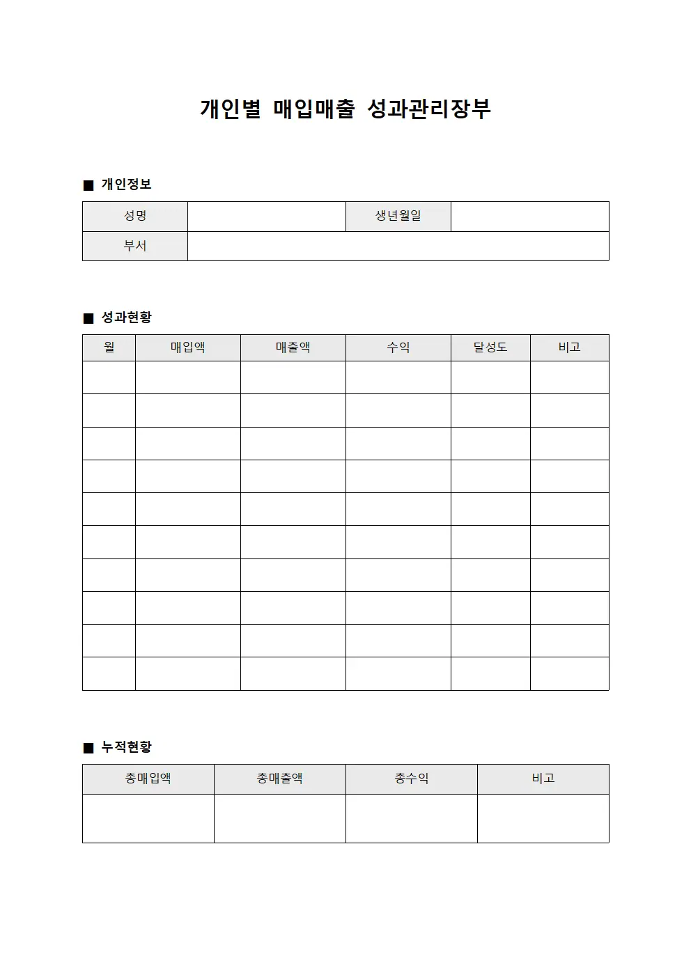 개인별 매입매출 성과관리장부