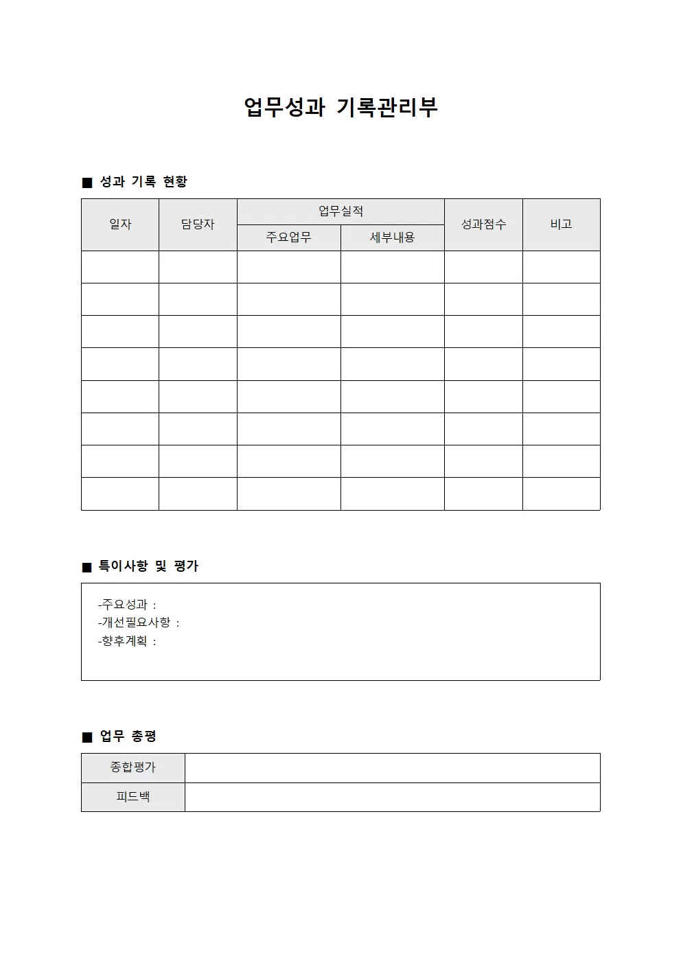 업무성과 기록관리부 파일양식