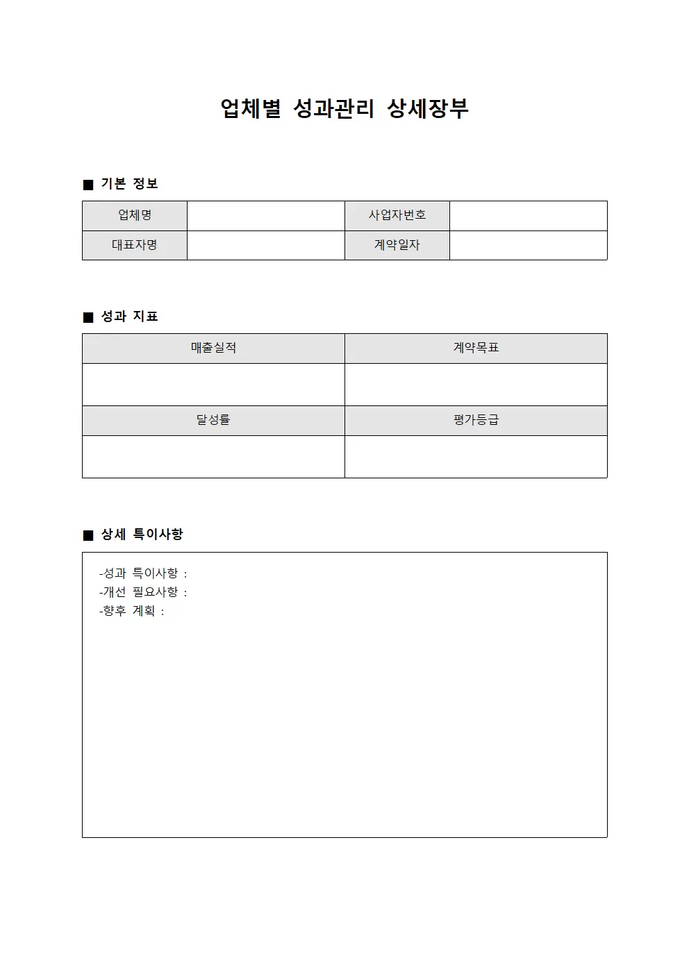 업체별 성과관리 상세장부