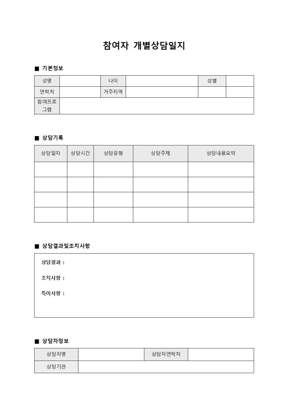 참여자 개별상담일지 현황