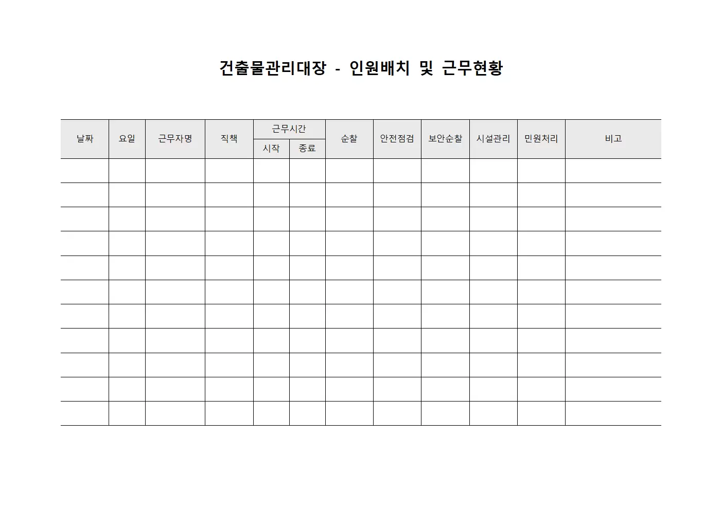 건출물관리대장 - 인원배치및근무현황