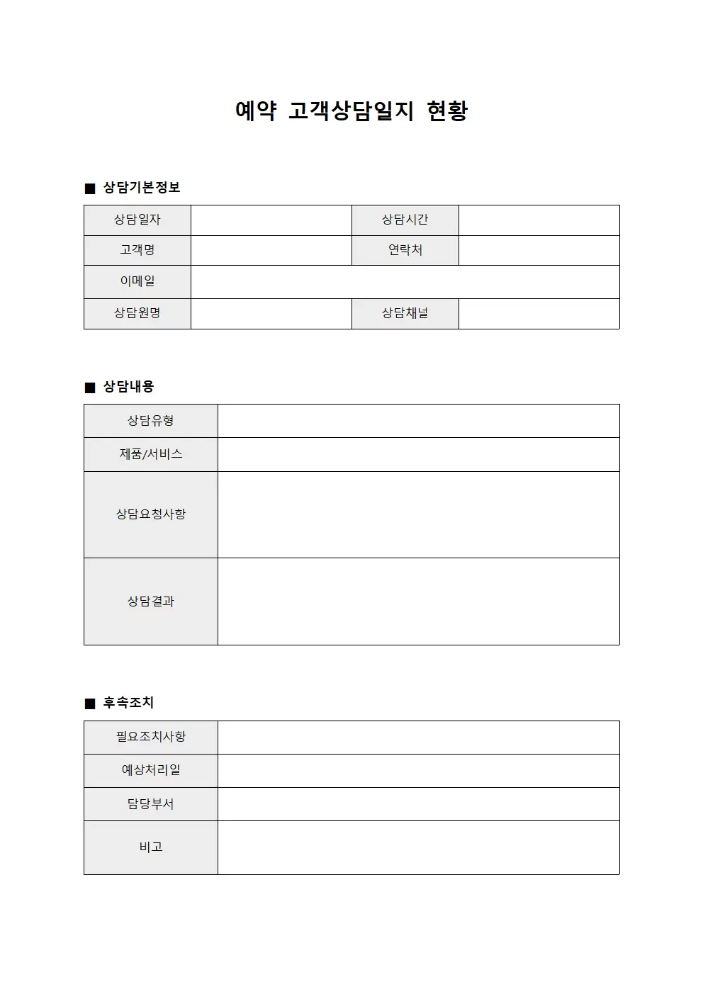예약 고객상담일지 현황 양식.서식