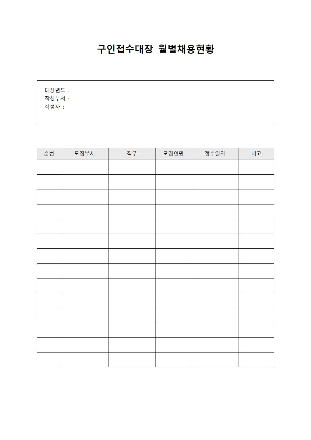 구인접수대장 (월별채용현황)