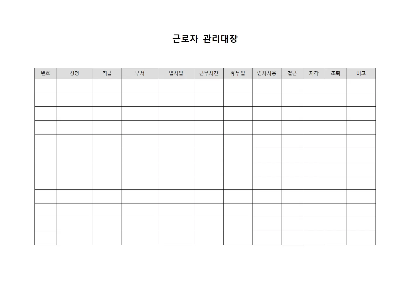직원 근무 현황 관리대장