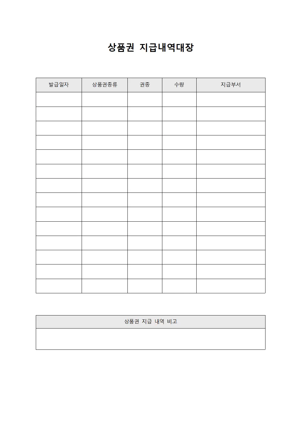 상품권지급내역대장 문서양식