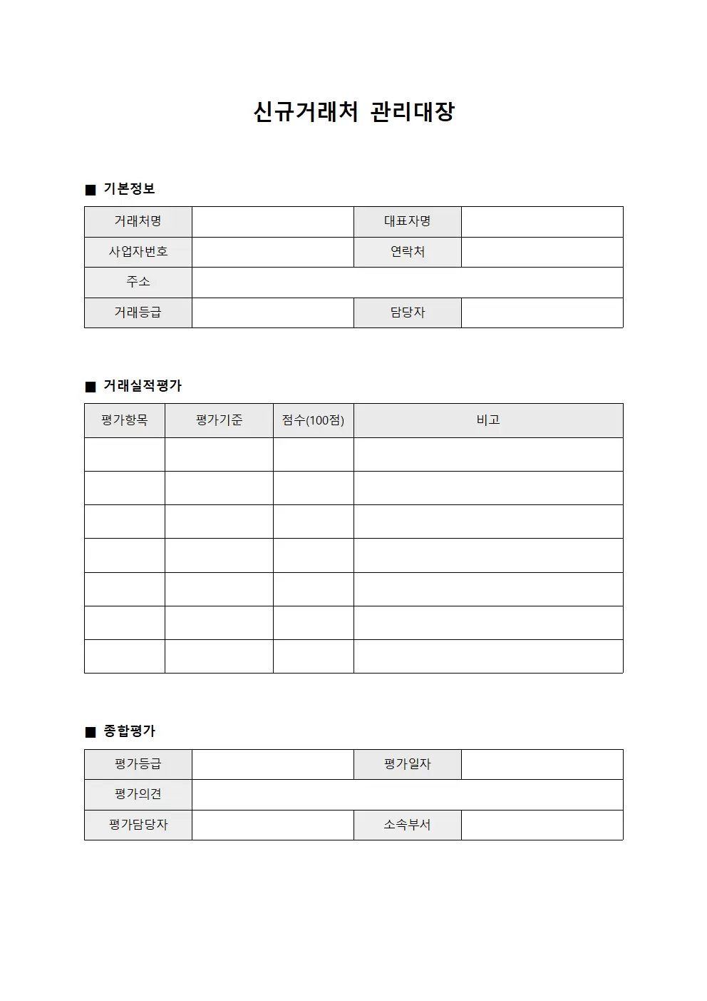 신규거래처관리대장 - 거래처실적평가부