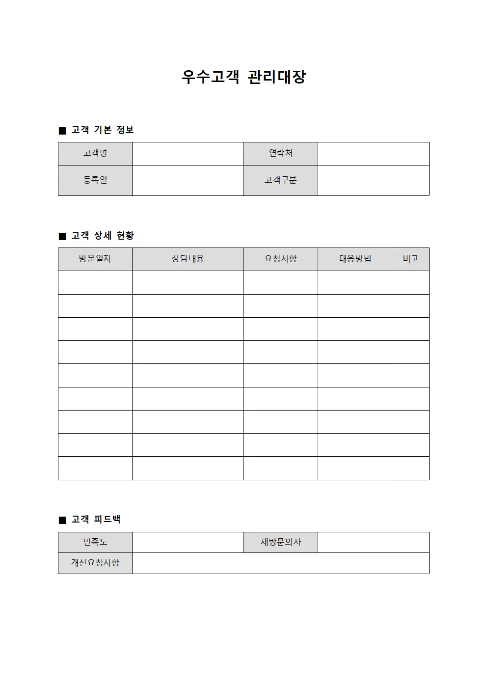 우수고객관리대장 이용이용자만족도평가